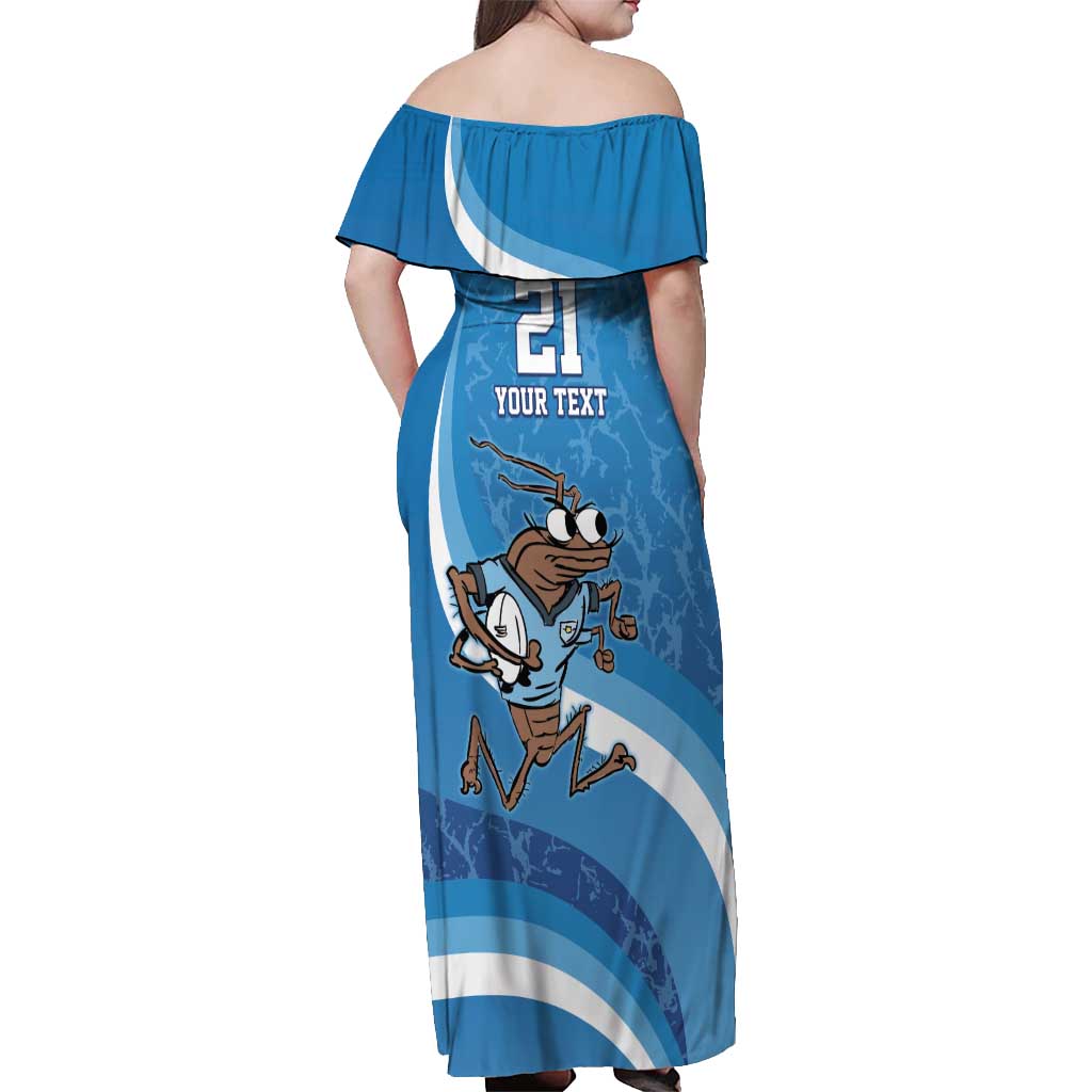 Custom NSW Cockroaches Blues Off Shoulder Maxi Dress New South Wales Origin No1