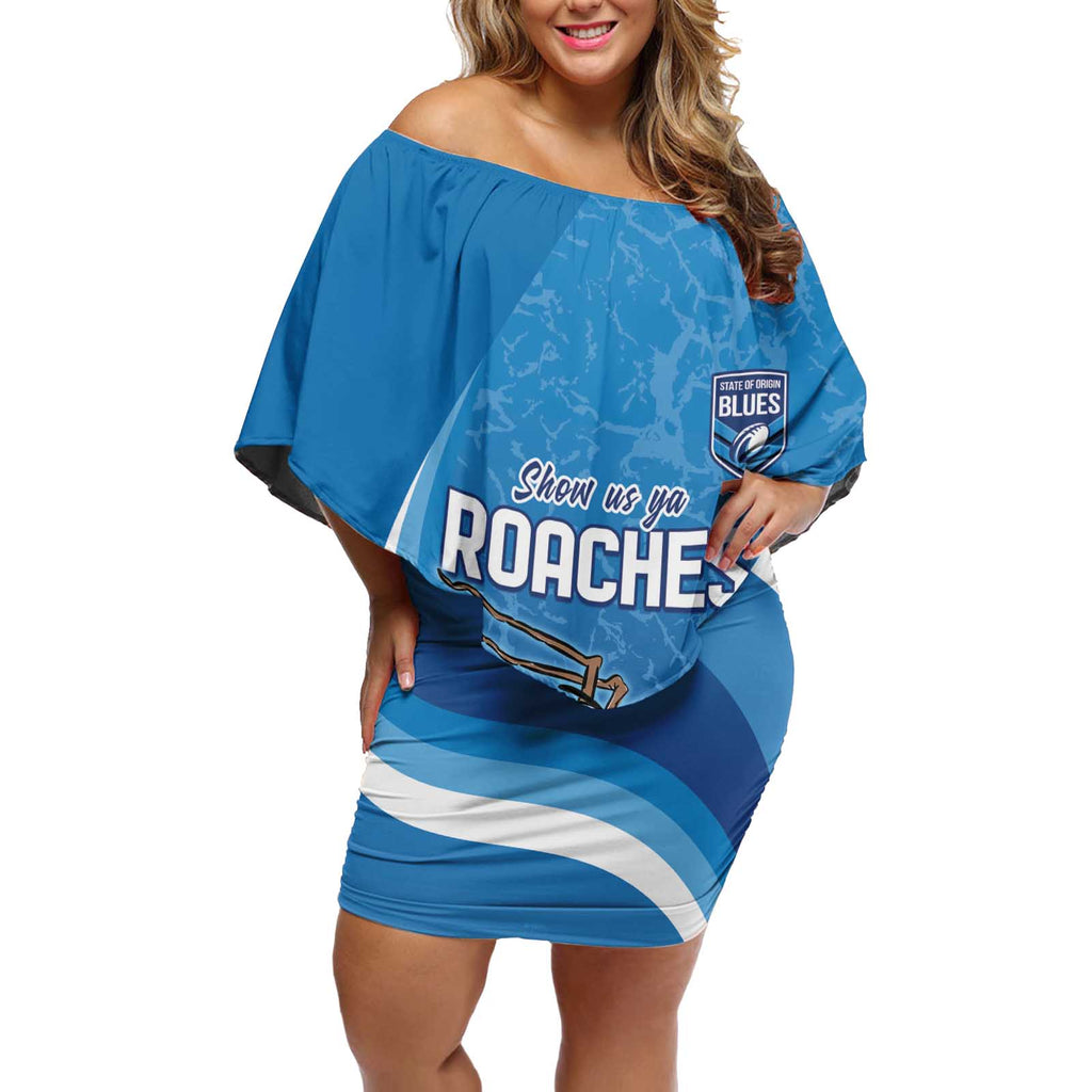 Custom NSW Cockroaches Blues Off Shoulder Short Dress New South Wales Origin No1