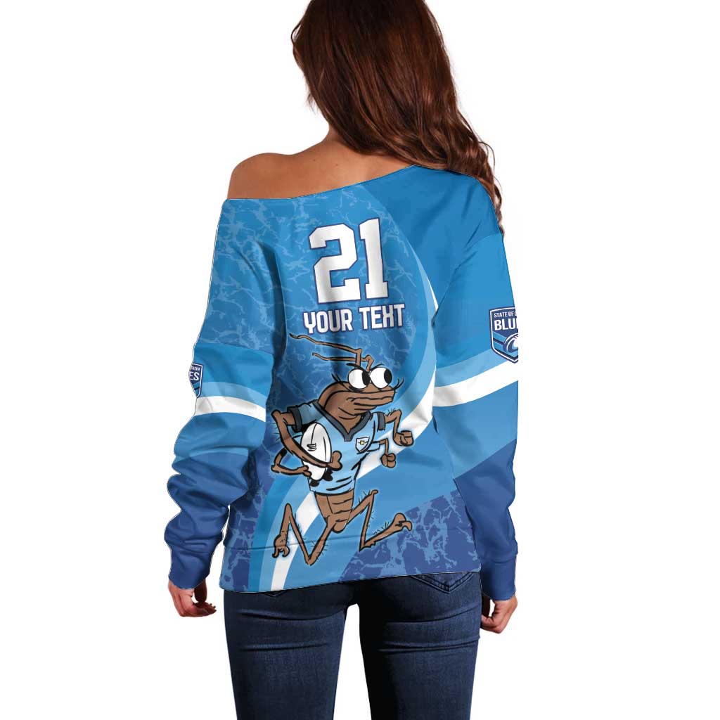 Custom NSW Cockroaches Blues Off Shoulder Sweater New South Wales Origin No1