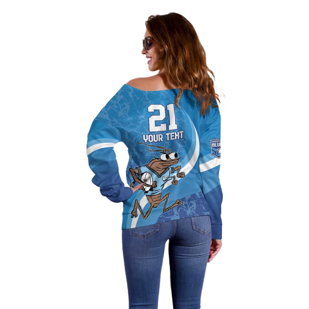 Custom NSW Cockroaches Blues Off Shoulder Sweater New South Wales Origin No1