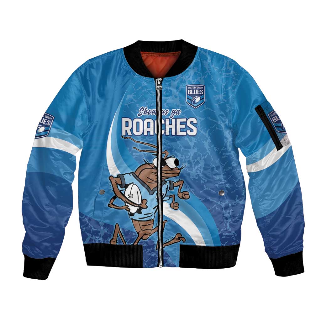 Custom NSW Cockroaches Blues Sleeve Zip Bomber Jacket New South Wales Origin No1
