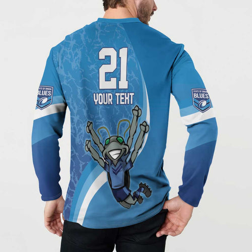 Custom NSW Cockroaches Blues Button Sweatshirt New South Wales Origin No2