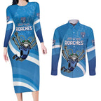 Custom NSW Cockroaches Blues Couples Matching Long Sleeve Bodycon Dress and Long Sleeve Button Shirt New South Wales Origin No2