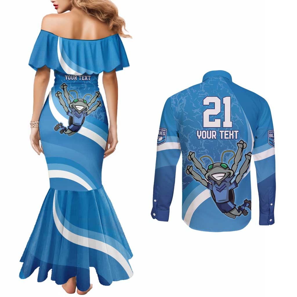 Custom NSW Cockroaches Blues Couples Matching Mermaid Dress and Long Sleeve Button Shirt New South Wales Origin No2