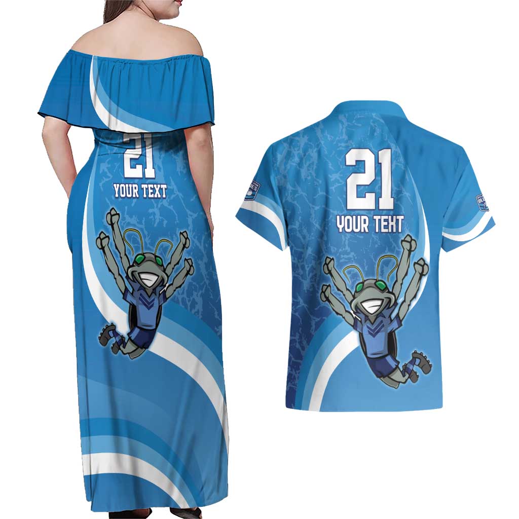 Custom NSW Cockroaches Blues Couples Matching Off Shoulder Maxi Dress and Hawaiian Shirt New South Wales Origin No2