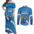 Custom NSW Cockroaches Blues Couples Matching Off Shoulder Maxi Dress and Long Sleeve Button Shirt New South Wales Origin No2
