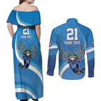 Custom NSW Cockroaches Blues Couples Matching Off Shoulder Maxi Dress and Long Sleeve Button Shirt New South Wales Origin No2