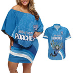 Custom NSW Cockroaches Blues Couples Matching Off Shoulder Short Dress and Hawaiian Shirt New South Wales Origin No2