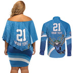 Custom NSW Cockroaches Blues Couples Matching Off Shoulder Short Dress and Long Sleeve Button Shirt New South Wales Origin No2