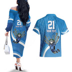 Custom NSW Cockroaches Blues Couples Matching Off The Shoulder Long Sleeve Dress and Hawaiian Shirt New South Wales Origin No2