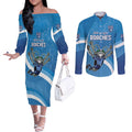 Custom NSW Cockroaches Blues Couples Matching Off The Shoulder Long Sleeve Dress and Long Sleeve Button Shirt New South Wales Origin No2