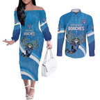 Custom NSW Cockroaches Blues Couples Matching Off The Shoulder Long Sleeve Dress and Long Sleeve Button Shirt New South Wales Origin No2