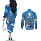 Custom NSW Cockroaches Blues Couples Matching Off The Shoulder Long Sleeve Dress and Long Sleeve Button Shirt New South Wales Origin No2