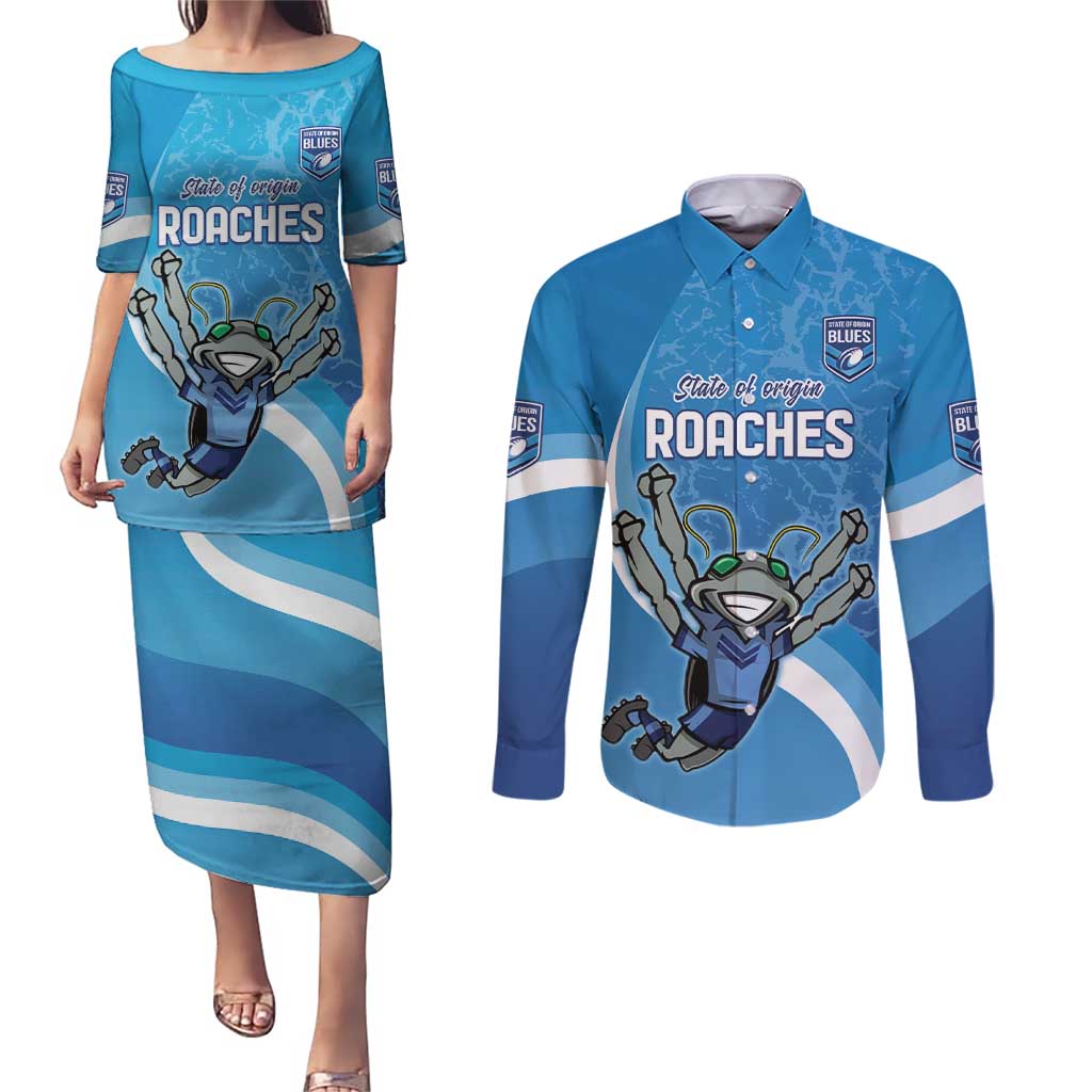 Custom NSW Cockroaches Blues Couples Matching Puletasi and Long Sleeve Button Shirt New South Wales Origin No2