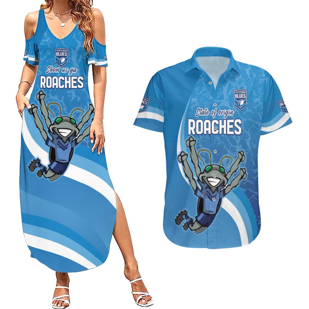 Custom NSW Cockroaches Blues Couples Matching Summer Maxi Dress and Hawaiian Shirt New South Wales Origin No2
