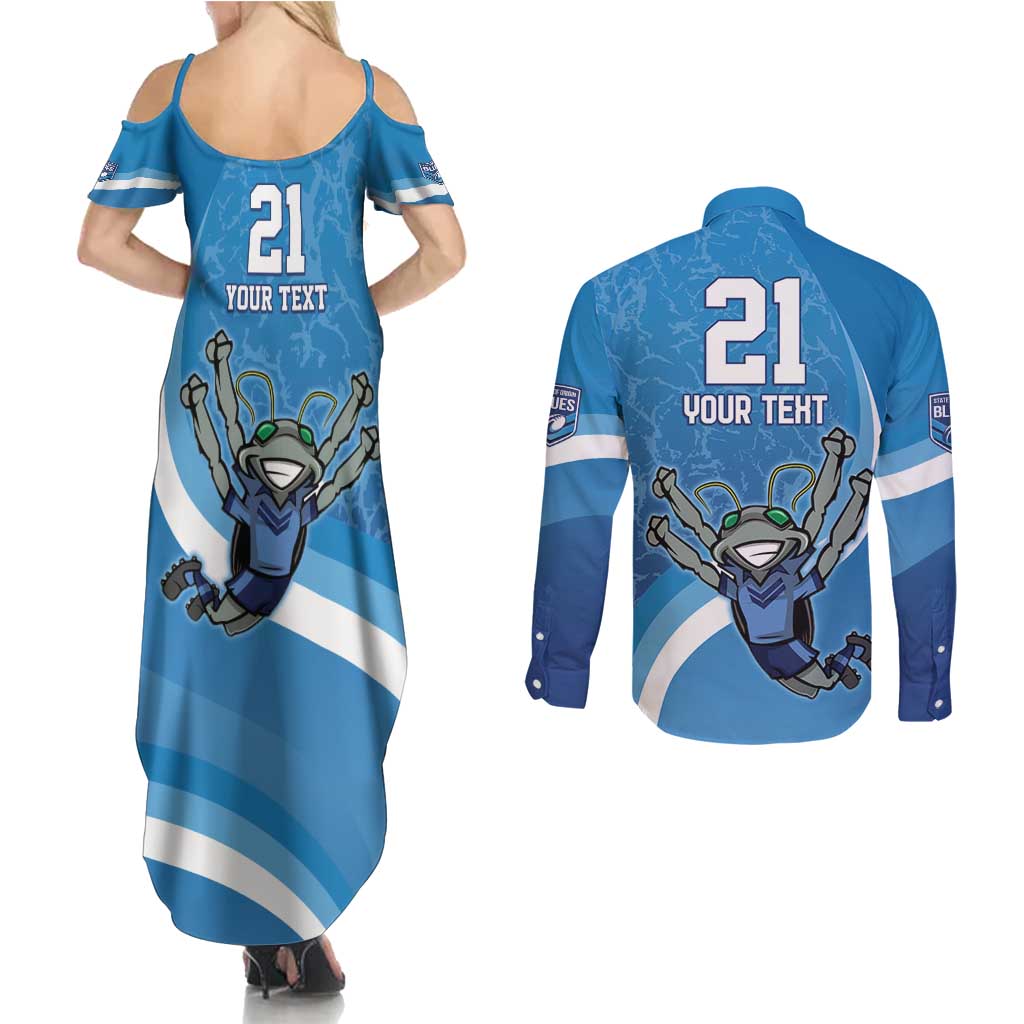 Custom NSW Cockroaches Blues Couples Matching Summer Maxi Dress and Long Sleeve Button Shirt New South Wales Origin No2