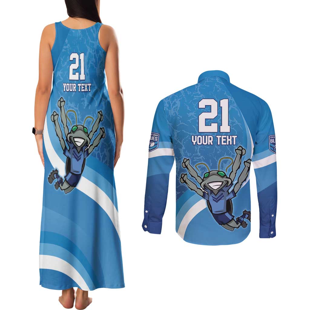 Custom NSW Cockroaches Blues Couples Matching Tank Maxi Dress and Long Sleeve Button Shirt New South Wales Origin No2