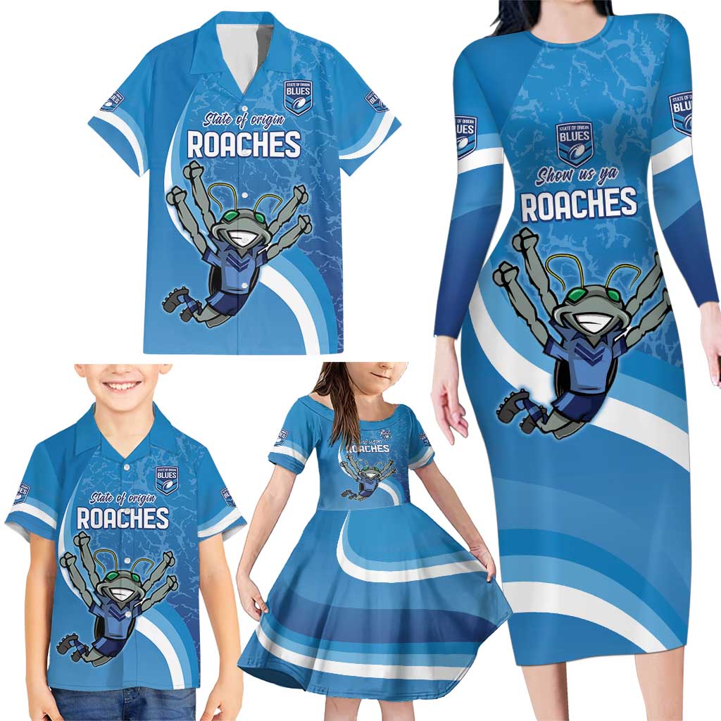 Custom NSW Cockroaches Blues Family Matching Long Sleeve Bodycon Dress and Hawaiian Shirt New South Wales Origin No2