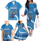Custom NSW Cockroaches Blues Family Matching Off The Shoulder Long Sleeve Dress and Hawaiian Shirt New South Wales Origin No2