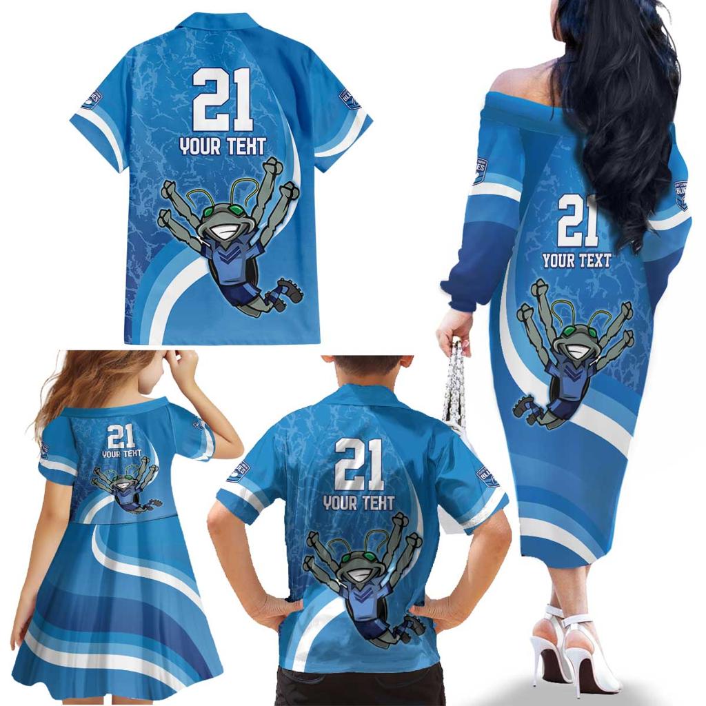 Custom NSW Cockroaches Blues Family Matching Off The Shoulder Long Sleeve Dress and Hawaiian Shirt New South Wales Origin No2