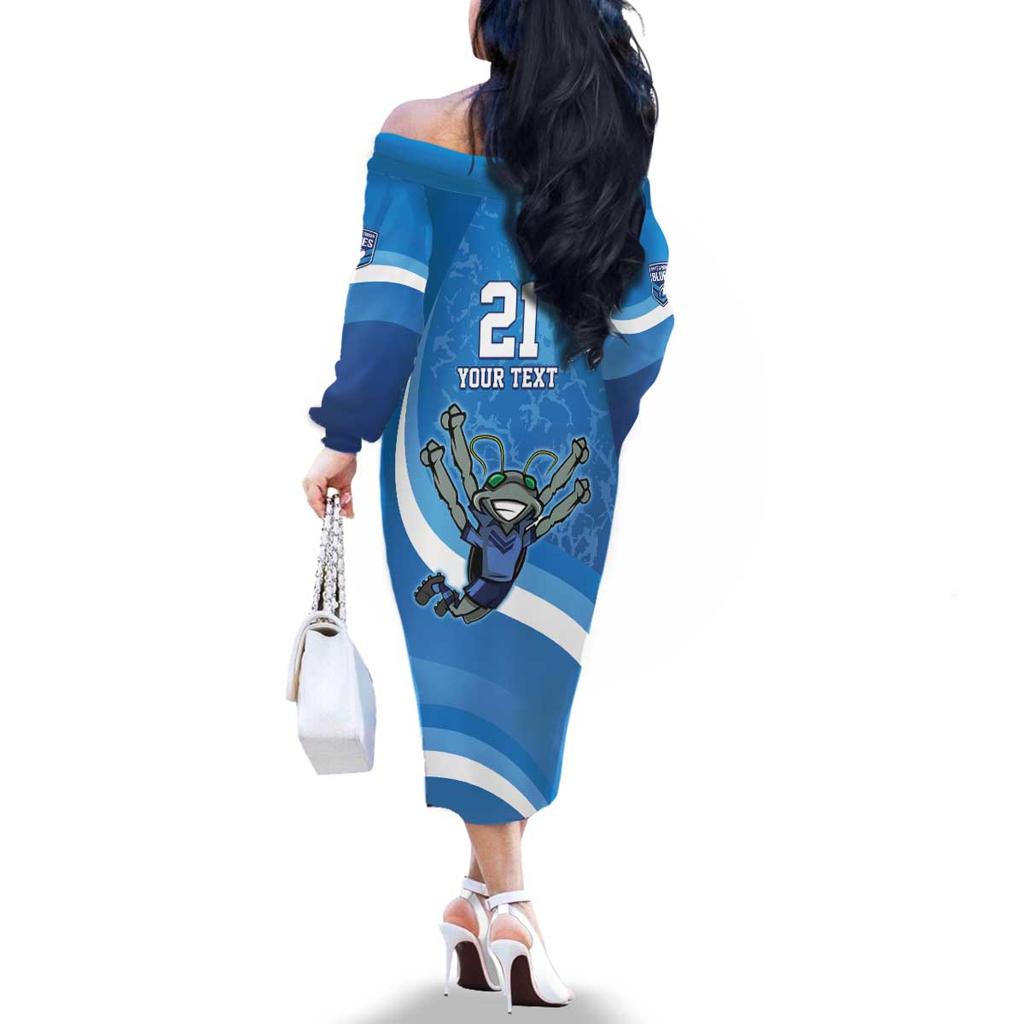 Custom NSW Cockroaches Blues Family Matching Off The Shoulder Long Sleeve Dress and Hawaiian Shirt New South Wales Origin No2