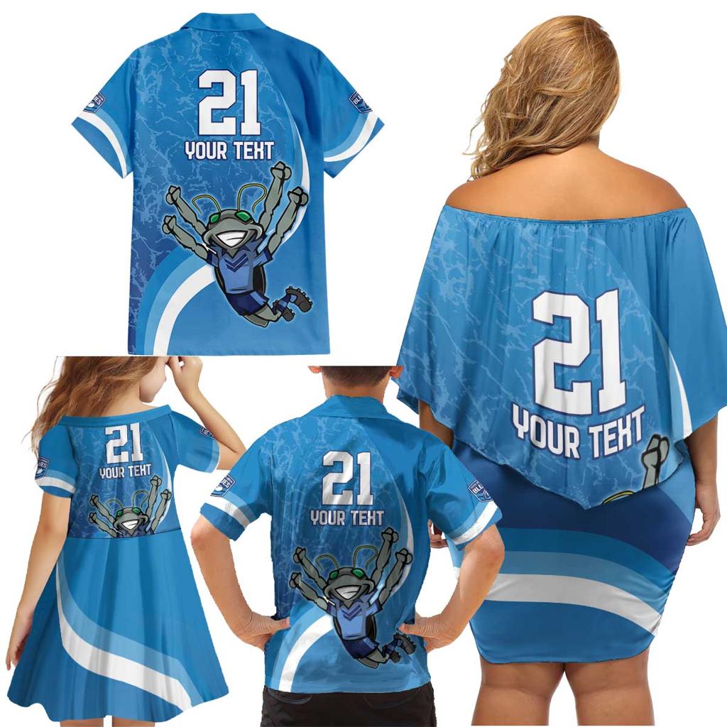 Custom NSW Cockroaches Blues Family Matching Off Shoulder Short Dress and Hawaiian Shirt New South Wales Origin No2
