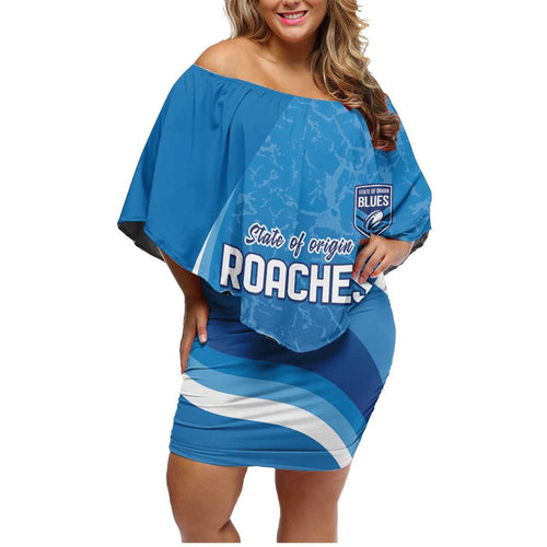 Custom NSW Cockroaches Blues Family Matching Off Shoulder Short Dress and Hawaiian Shirt New South Wales Origin No2