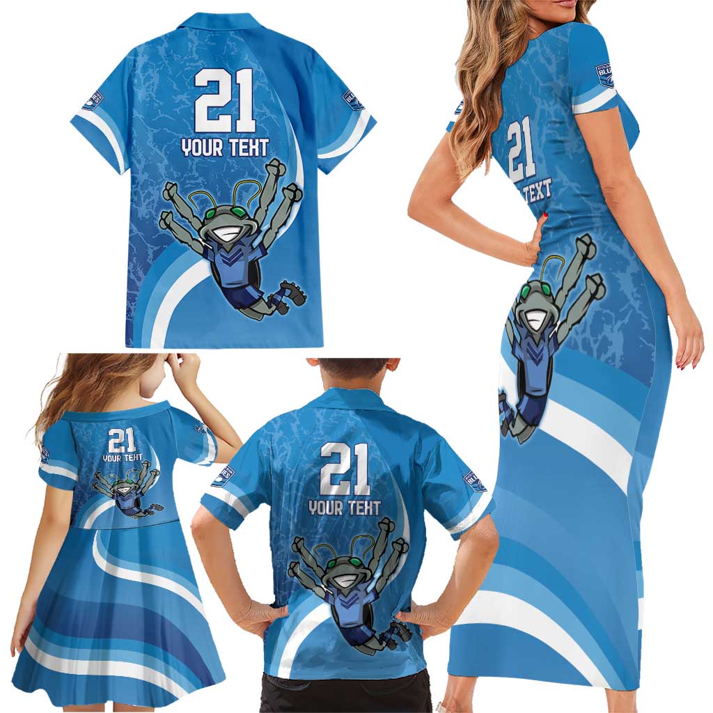 Custom NSW Cockroaches Blues Family Matching Short Sleeve Bodycon Dress and Hawaiian Shirt New South Wales Origin No2