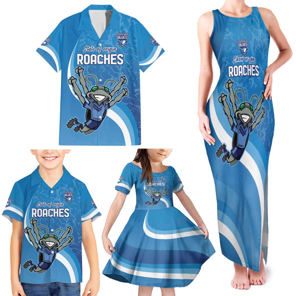 Custom NSW Cockroaches Blues Family Matching Tank Maxi Dress and Hawaiian Shirt New South Wales Origin No2