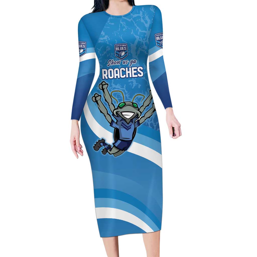 Custom NSW Cockroaches Blues Long Sleeve Bodycon Dress New South Wales Origin No2