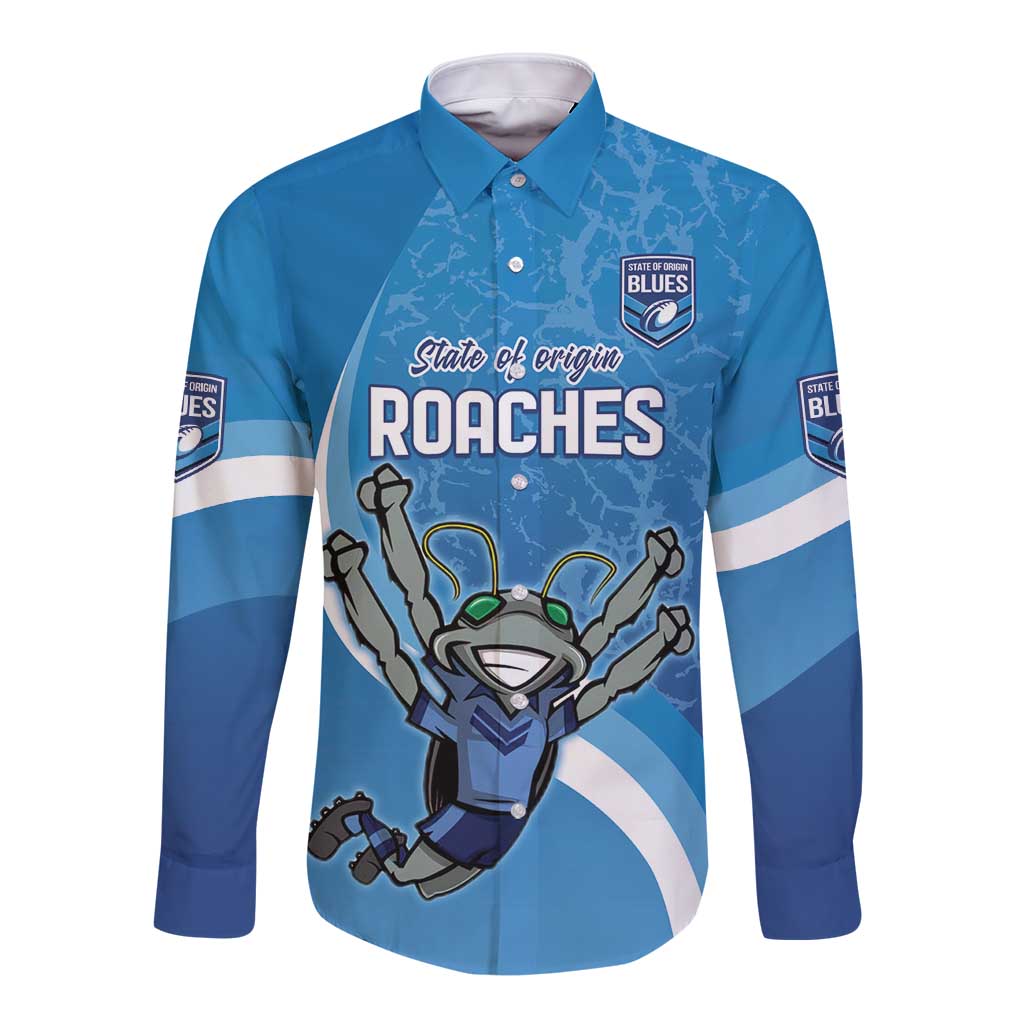 Custom NSW Cockroaches Blues Long Sleeve Button Shirt New South Wales Origin No2