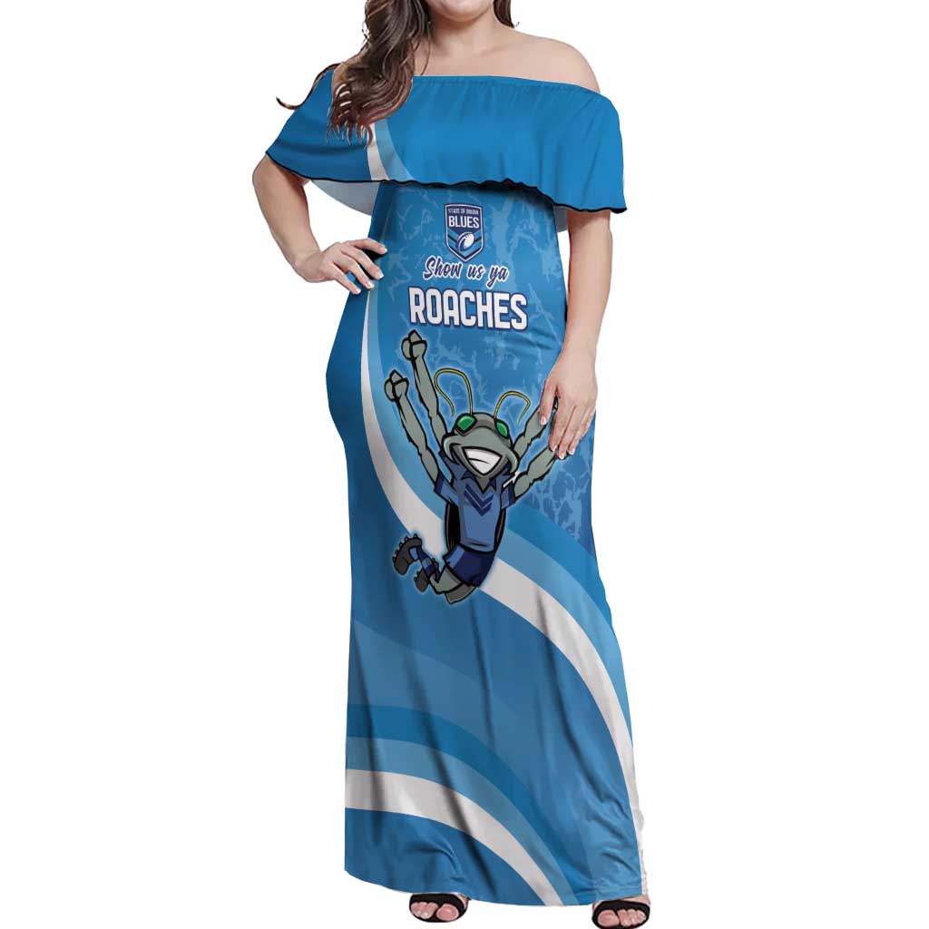 Custom NSW Cockroaches Blues Off Shoulder Maxi Dress New South Wales Origin No2