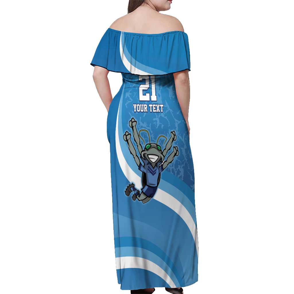 Custom NSW Cockroaches Blues Off Shoulder Maxi Dress New South Wales Origin No2