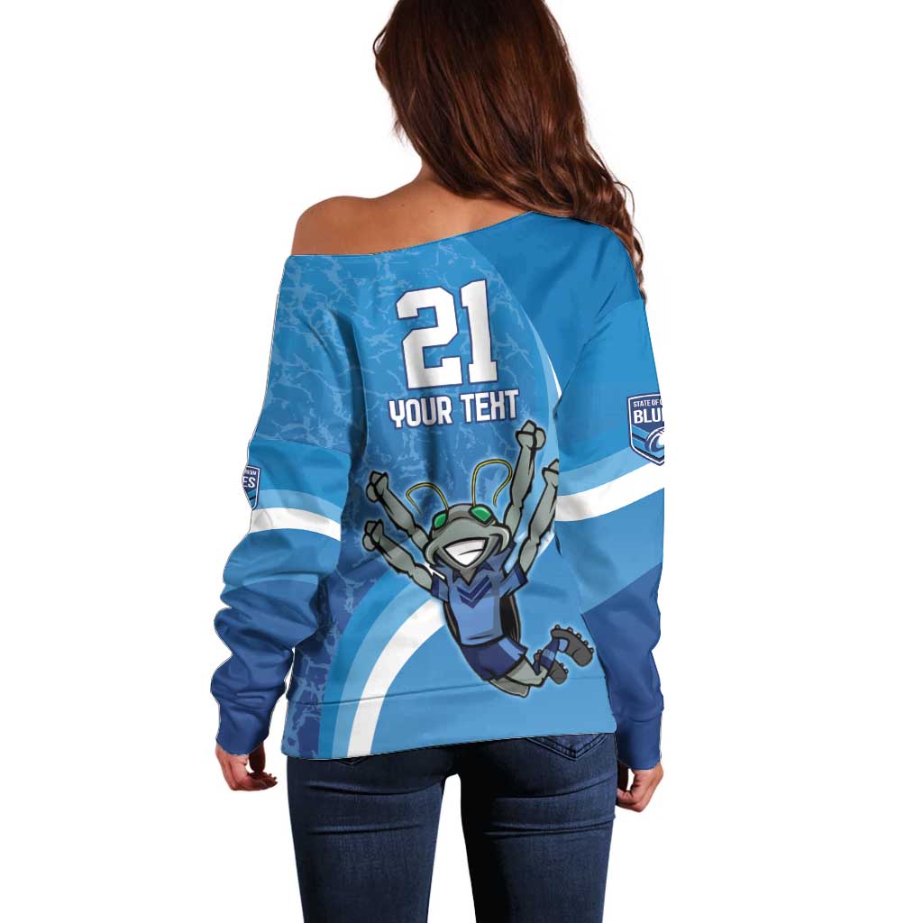 Custom NSW Cockroaches Blues Off Shoulder Sweater New South Wales Origin No2