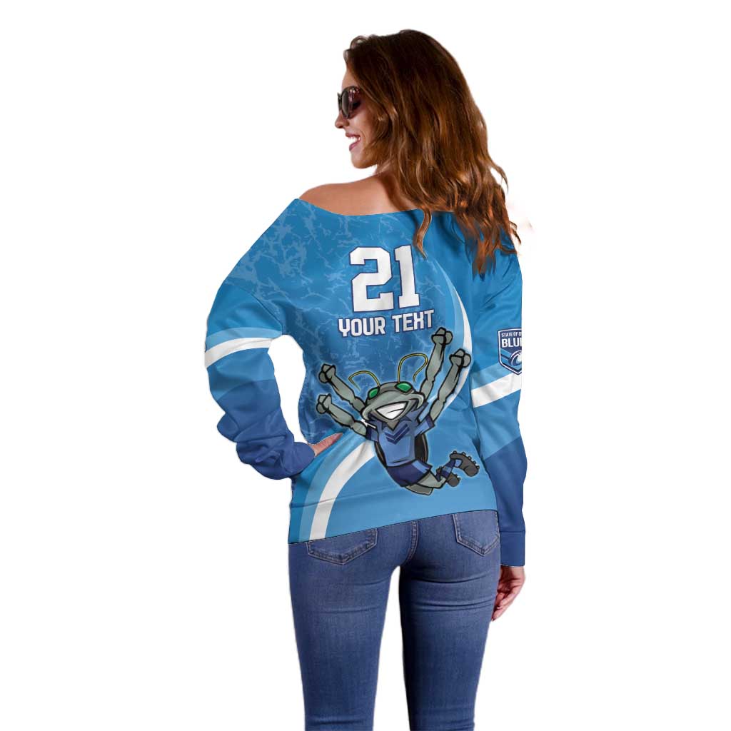Custom NSW Cockroaches Blues Off Shoulder Sweater New South Wales Origin No2