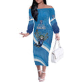 Custom NSW Cockroaches Blues Off The Shoulder Long Sleeve Dress New South Wales Origin No2