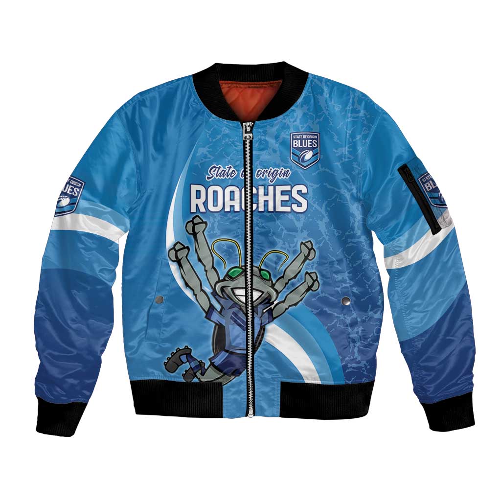 Custom NSW Cockroaches Blues Sleeve Zip Bomber Jacket New South Wales Origin No2