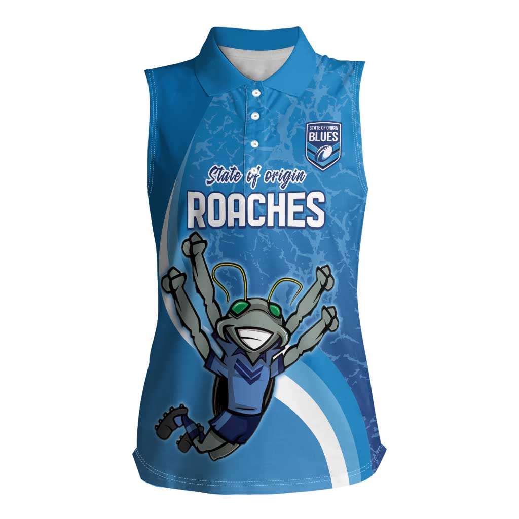 Custom NSW Cockroaches Blues Women Sleeveless Polo Shirt New South Wales Origin No2