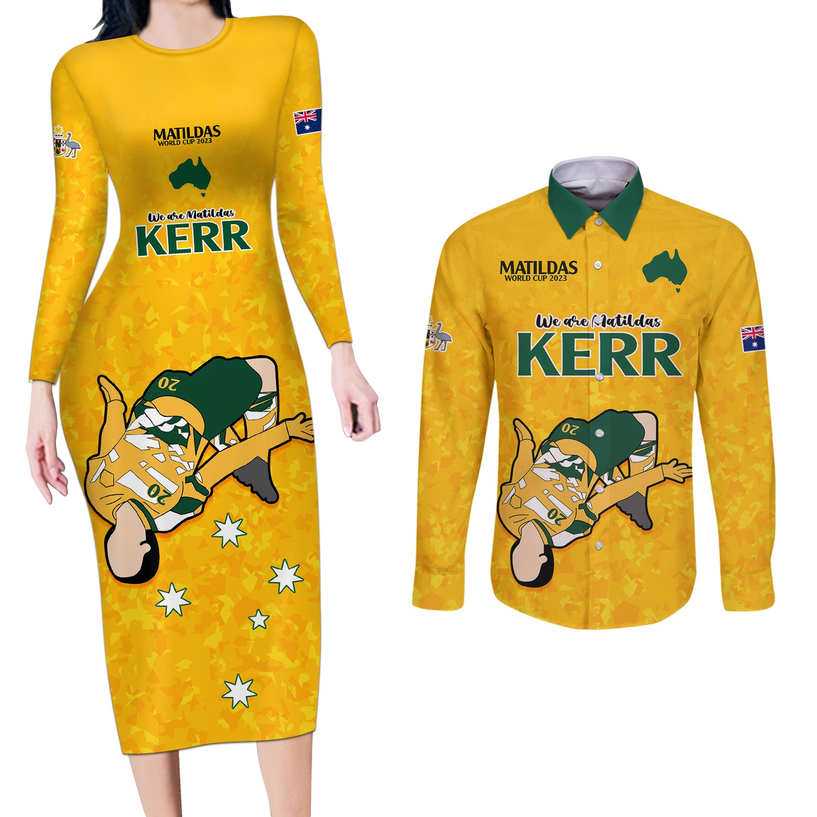 sam-kerr-matildas-couples-matching-long-sleeve-bodycon-dress-and-long-sleeve-button-shirts-australia-soccer-go-world-cup-2023