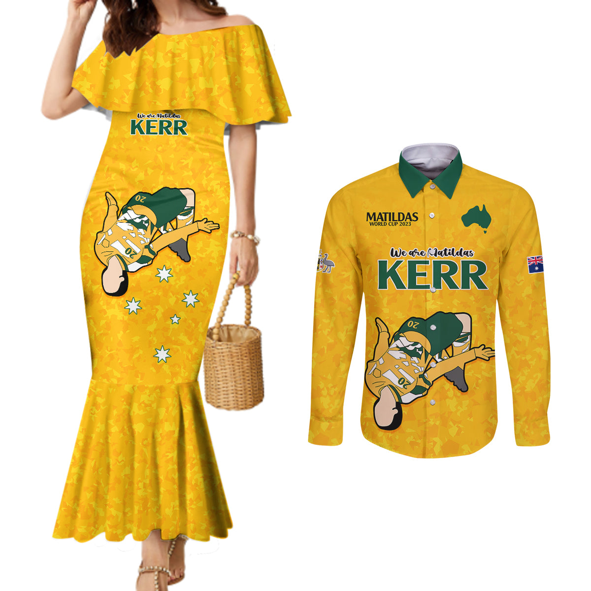 sam-kerr-matildas-couples-matching-mermaid-dress-and-long-sleeve-button-shirts-australia-soccer-go-world-cup-2023