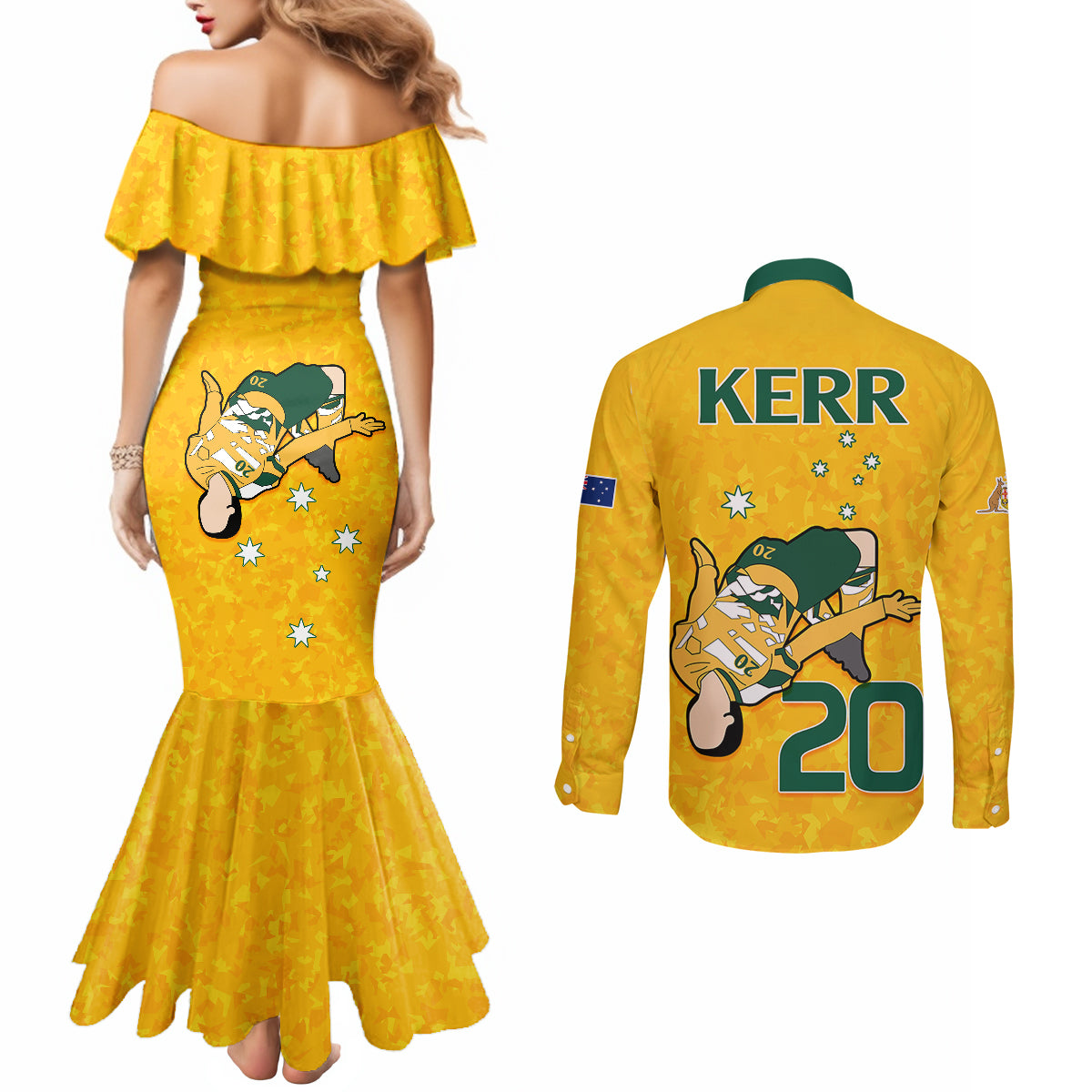 sam-kerr-matildas-couples-matching-mermaid-dress-and-long-sleeve-button-shirts-australia-soccer-go-world-cup-2023