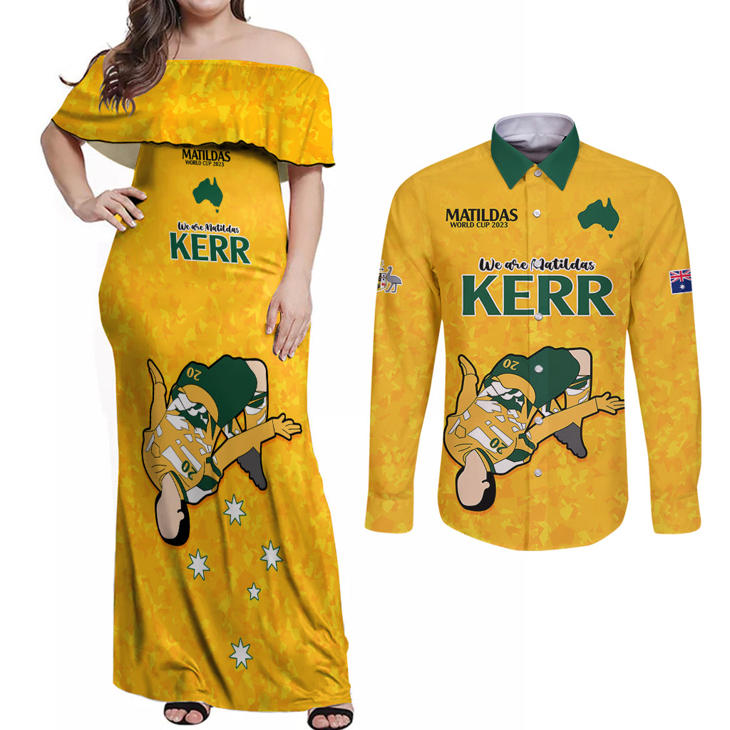 sam-kerr-matildas-couples-matching-off-shoulder-maxi-dress-and-long-sleeve-button-shirts-australia-soccer-go-world-cup-2023