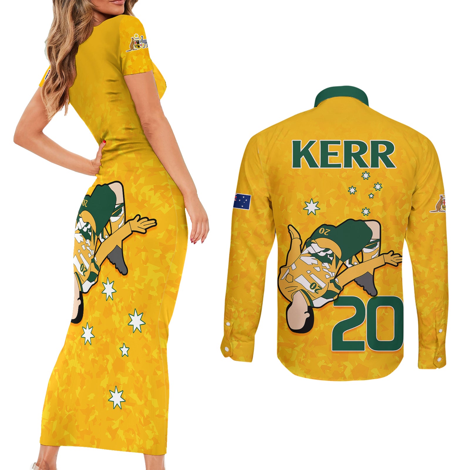sam-kerr-matildas-couples-matching-short-sleeve-bodycon-dress-and-long-sleeve-button-shirts-australia-soccer-go-world-cup-2023