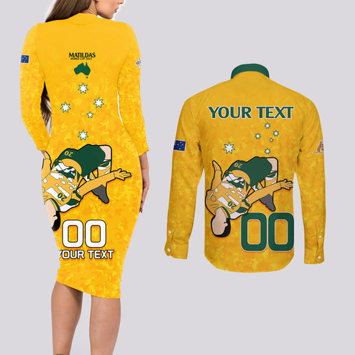custom-sam-kerr-matildas-couples-matching-long-sleeve-bodycon-dress-and-long-sleeve-button-shirts-australia-soccer-go-world-cup-2023
