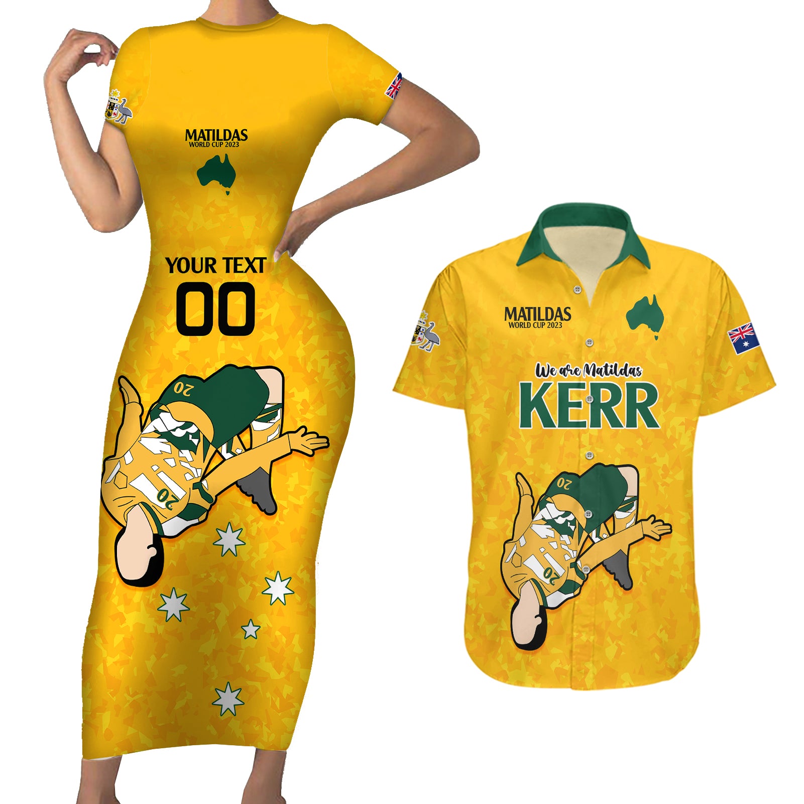 custom-sam-kerr-matildas-couples-matching-short-sleeve-bodycon-dress-and-hawaiian-shirt-australia-soccer-go-world-cup-2023
