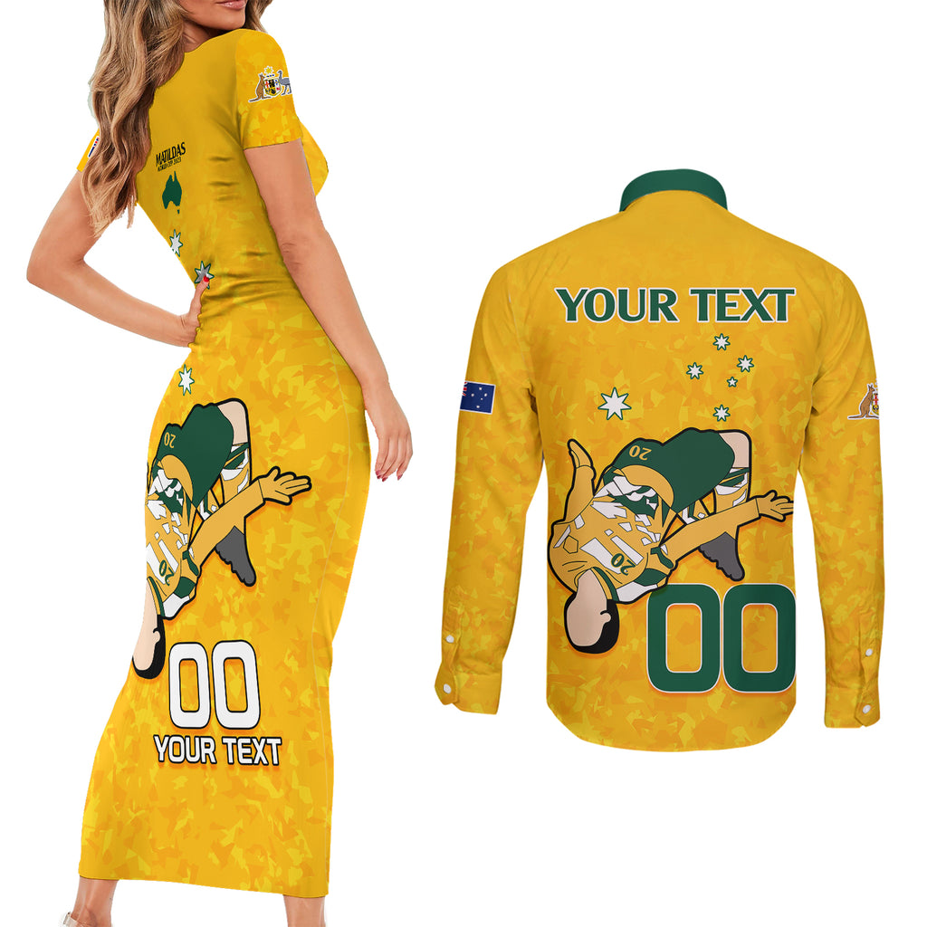 custom-sam-kerr-matildas-couples-matching-short-sleeve-bodycon-dress-and-long-sleeve-button-shirts-australia-soccer-go-world-cup-2023