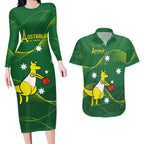 Personalised Australia Go Paris 2024 Couples Matching Long Sleeve Bodycon Dress and Hawaiian Shirt National Color Ver1