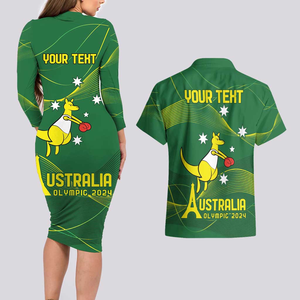 Personalised Australia Go Paris 2024 Couples Matching Long Sleeve Bodycon Dress and Hawaiian Shirt National Color Ver1