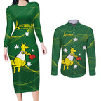 Personalised Australia Go Paris 2024 Couples Matching Long Sleeve Bodycon Dress and Long Sleeve Button Shirt National Color Ver1