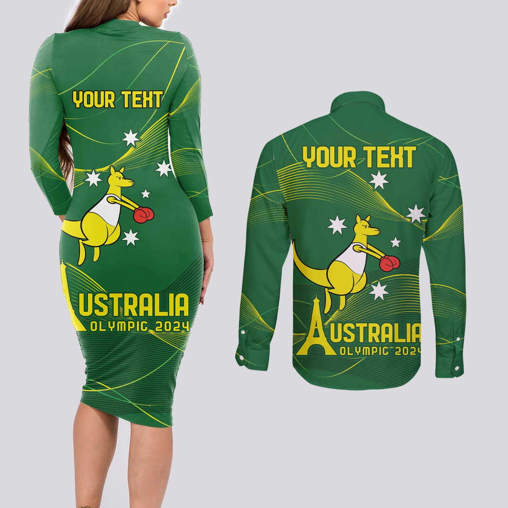 Personalised Australia Go Paris 2024 Couples Matching Long Sleeve Bodycon Dress and Long Sleeve Button Shirt National Color Ver1